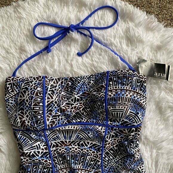 a.n.a One Piece Swimsuit New Blue Black Stringy Back Womens Size Small - Picture 3 of 9
